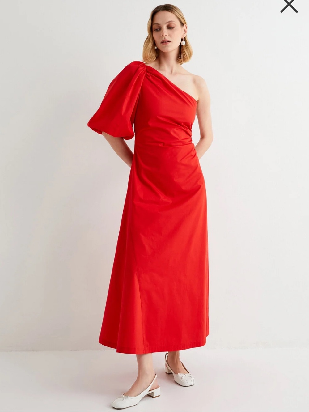 Koton X Tuba Ünsal  One Shoulder Balloon Sleeved Midi Dress 6